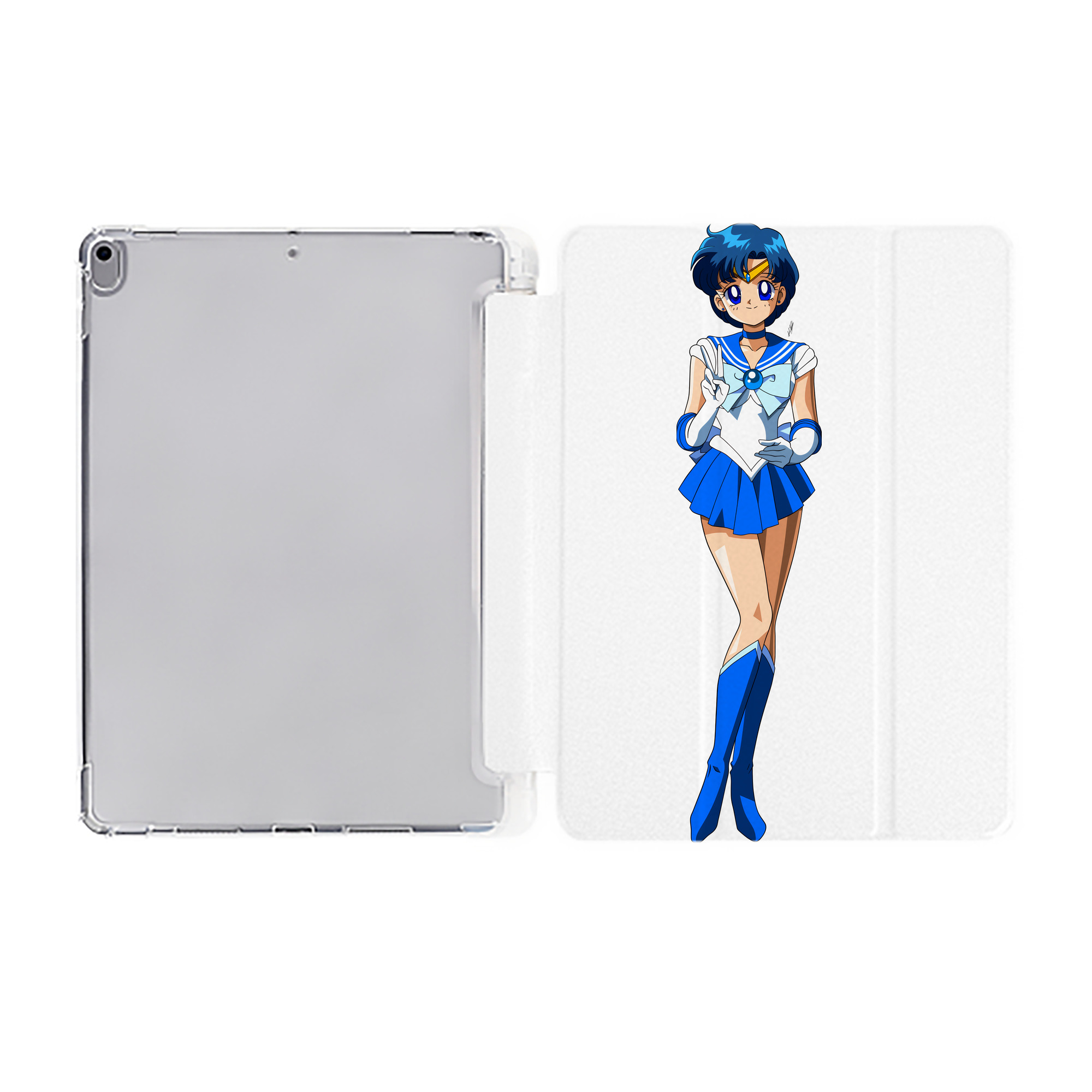 （画像用） 美少女戦士セーラームーン 水野 亜美 みずの あみ Sailor Moon Mizuno Ami IPad ケース ペン収納付き 三つ折りスタンド PUレザー×シリコン 対応機種9.5/10.5/10.9インチ